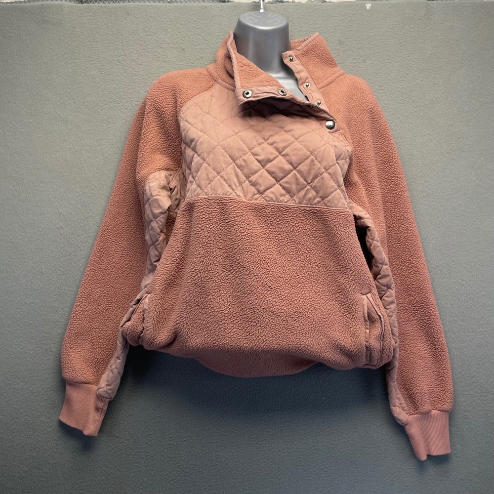 Abercrombie & Fitch Women Fleece Pullover Quilted Sherpa Medium Mauve Gorpcore